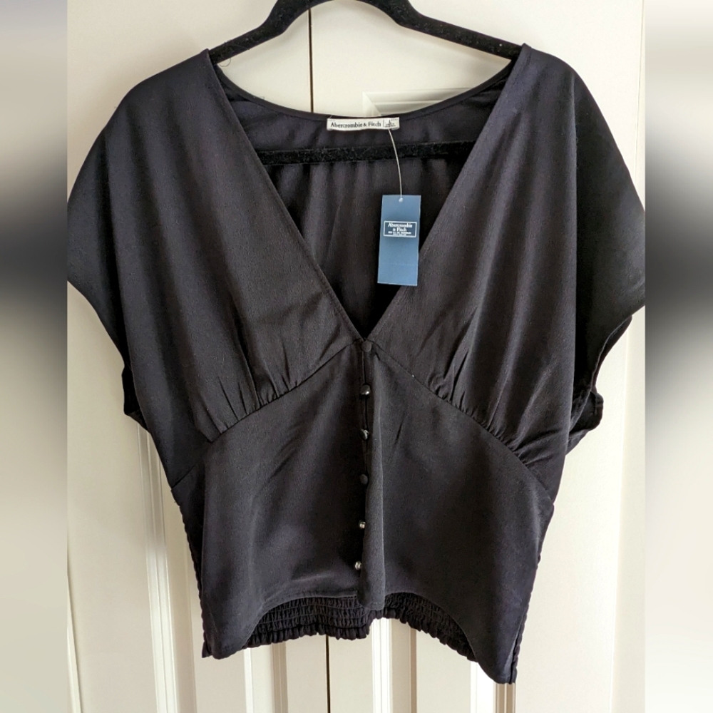 Abercrombie and Fitch black V-neck blouse with buttons